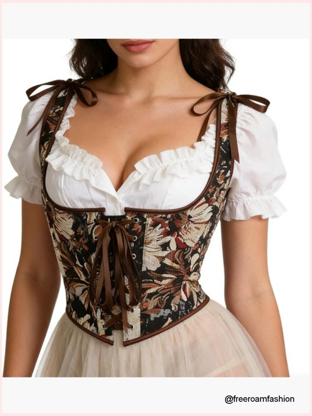 Vintage Floral Lace-Up Boned Corset Belt Victorian Underbust